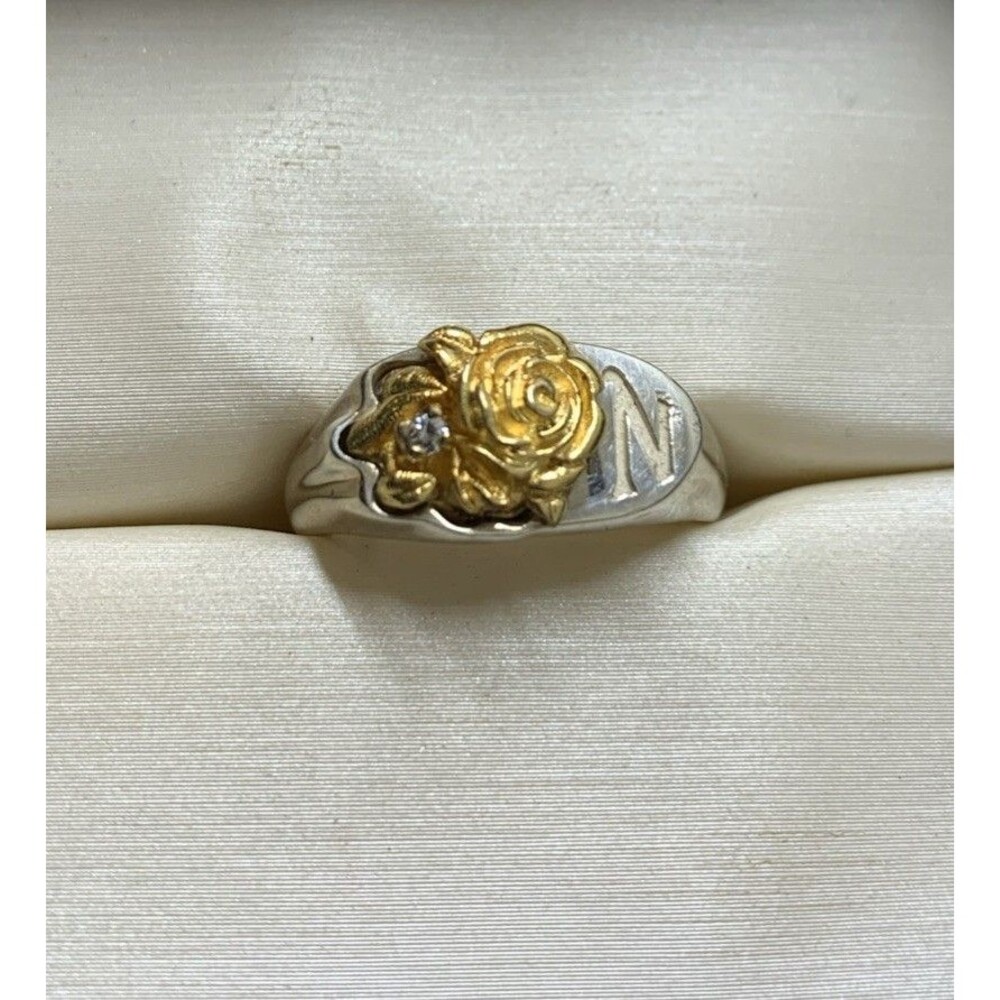 Keepsake Sterling Silver Diamond Rose Initial “N” Ring Size 7.5